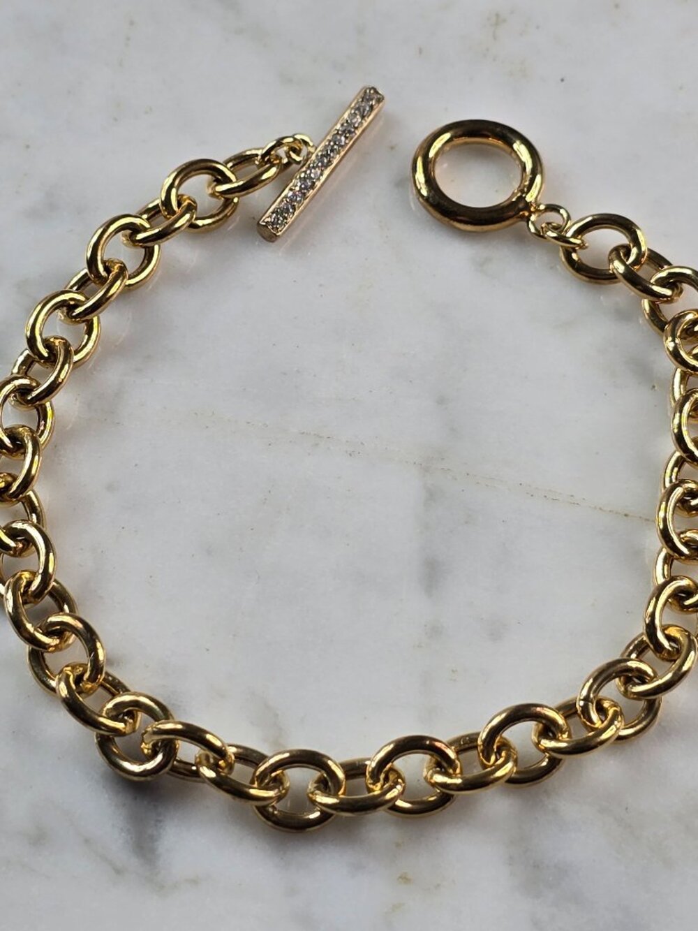 Womens Vintage Estate Sterling Silver Gold Tone CZ Charm Bracelet 8.3g E2354